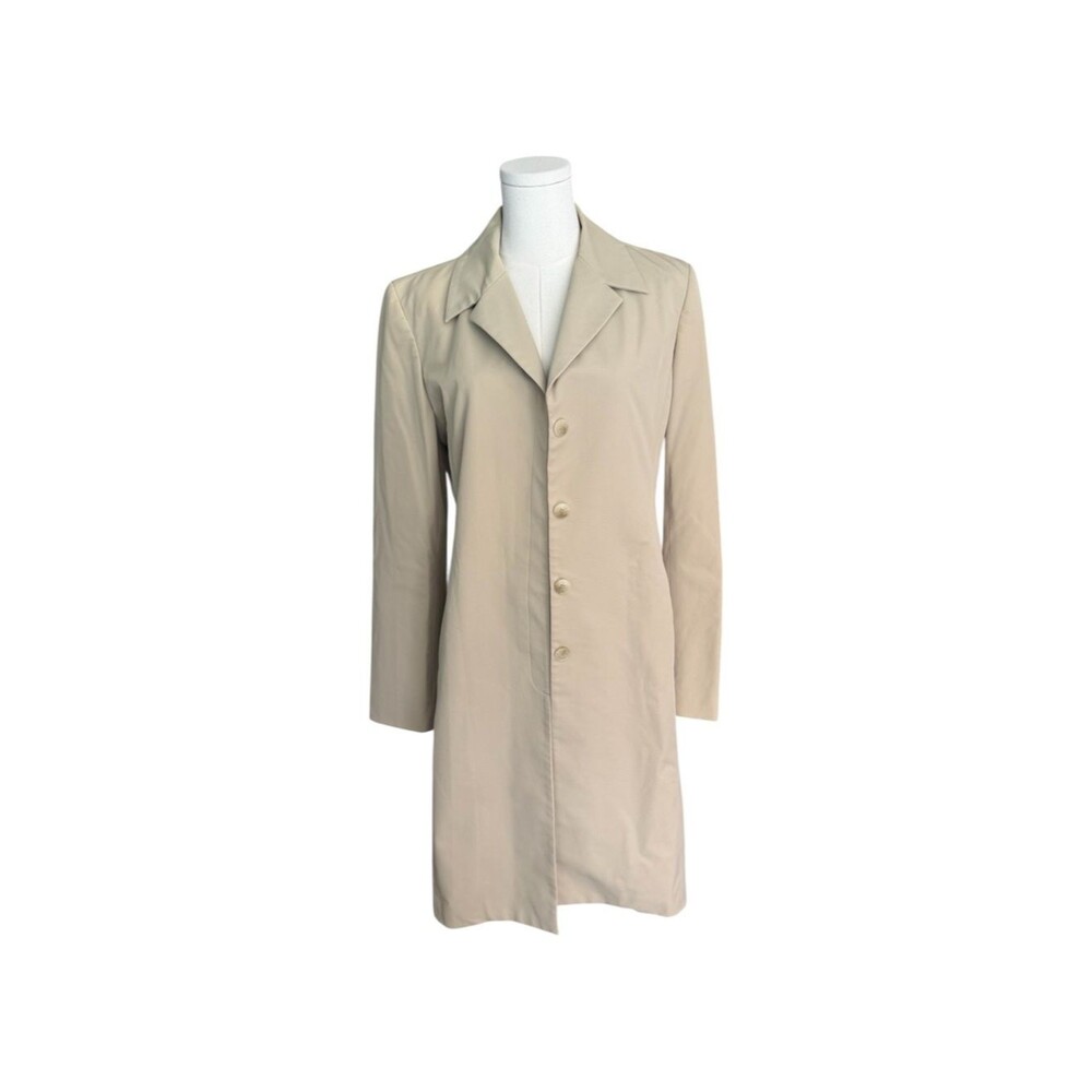 Vintage Beige Minimalist Car Coat Longline Jacket Quiet Luxury Coat M